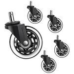 Gamma Office Chair Wheels Black, Pack of 5, 7/16 x 7/8 Inch – Heavy Duty Chair Wheels Replacement for Scratch-Free, Smooth & Silent Rolling – Suitable for Floors & Carpet