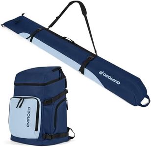 Odoland Ski Bag and Boot Bag Combo, Padded Ski Bags for Air Travel, Snowboard Backpack Fit Ski Up to 200cm, Waterproof Double Bag for Storage, Transport Ski Gear, Navy Blue & Light Blue
