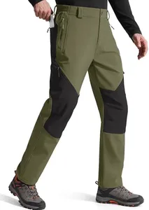 FREE SOLDIER Men's Fleece Lined Outdoor Cargo Hiking Pants Water Repellent Softshell Snow Ski Pants with Zipper Pockets(Army Green/Black 32W x 34L)