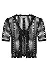 Kate Kasin Women's Short Sleeve V-Neck Shrug Sweater Bolero Crochet Vintage Plus Size Knit Cardigan Black 2XL