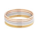 Edforce Stainless Steel Glossy Thin Round Bangle Bracelet Set for Women, Set of 7 (Silver, Gold, Rose Gold, 7.8)