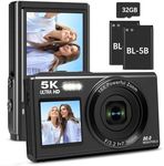 5K Dual Screens Digital Camera for Photography, NIKICAM 80MP Vlogging Camera for YouTube with 16X Digital Zoom,Flash,32GB TF Card & 2 Batteries,Portable Camera for Kids Teens Adult(Black)