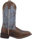 Laredo Womens Ilsa Tooled-Inlay Embroidered Square Toe Casual Boots Mid Calf Low Heel 1-2" - Brown, Tan/Blue, 8