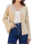 GRACE KARIN Women Casual Cardigan Flared Long Sleeves Crew Neck Sweater Plus Size Spring Women Cardigans Apricot XXL