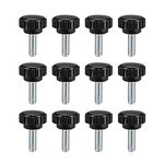 sourcing map M6 x 15mm Metric Male Thread Knurled Clamping Knobs Grip Thumb Screw on Type Plastic Threaded Hand Bolt Knobs Black 12 Pcs