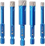 Diamond Drill Bit,BRSCHNITT 5pcs/pack 1/4 5/16 3/8 1/2 Inch Diamond Hole Saw Drill Bit for Porcelain Tile Ceramic Stone Granite Marble,Hex Shank Dry Drilling Diamond Core Drill Bit Set, 6/8/10/12mm