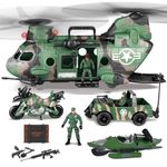 JOYIN 10-in-1 Jumbo Military Transport Helicopter Toy Set Including Helicopter with Realistic Light & Sound, Military Truck, Kayak boat, Motorcycle, Army Men Action Figures and Weapon Gear Accessories