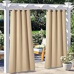 NICETOWN Waterproof Indoor Outdoor Curtains 2 Panels for Patio - Thick Privacy Curtains for Bedroom, Living Room, Porch, Pergola, Cabana, 52 x 96 inch, Biscotti Beige