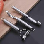 JUDEE Vegetable & Fruit Peeler with Meat Cutter and Hand Peeler 3 in 1 Multifunctional Durable Razor Sharp Cutter Slicer Vegetable Julienne Shedder Peeler for Kitchen (3pcs Set)