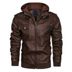 CRYSULLY Men's Fashion Casual Outwear Faux Leather Jacket Waterproof Motorcycle Jacket Brown