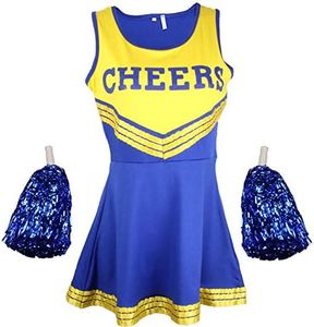 Cheerleader Fancy Dress Outfit Uniform High School Musical Costume With Pom Poms 6 Colours - 5 Sizes to Choose From