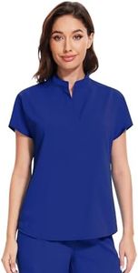 niaahinn Scrub Top for Women - Mandarin Collar, 2 Pockets, Anti-Shrink, 4-Way Stretch Women’s Scrub Top Royal Blue