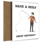 Hey Chimp Fishing Birthday Card for Him - Have a Reely Great Birthday Fishing Joke/Pun - For all Adult Male, Men and Fishermen, Amusing Birthday Cards for Him