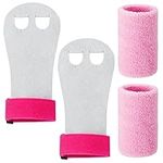 XINRUI 4Pcs Sports Gymnastics Grips Wristbands, Gymnastics Hand Grips Wristbands Sets with Pink Sweatbands Gymnastics Equipment Hand Grips for Girls Youth Kids