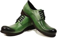 Modello Luca - Handmade Italian Mens Color Green Oxfords Dress Shoes - Cowhide Hand Painted Leather - Lace-Up, Green, 12