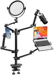 GVM 4-in-1 Live Streaming Desk Stand Kit, Multi-Function Camera Desk Mount with 10" LED Key Light, 4 Articulating Arms for Mic/Phone/Laptop/Monitor/Webcam for Live Broadcast Podcast Video Recording