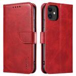 LOLFZ Wallet Case for iPhone 11, Vintage Leather Book Case with Card Holder Kickstand Magnetic Closure Flip Case Cover for iPhone 11 - Red