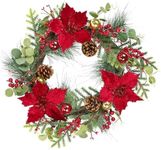 U'Artlines 20 Inch Christmas Wreaths for Front Door, Winter Holiday Wreaths with Red Berry Pine Cones Poinsettias Flower for Door Window Indoor Outdoor Decor (Include Xmas Wreath Storage Bag)