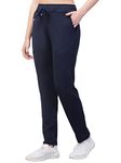 BLUECON Women's Athletic Running Trackpants with Side Pockets Plazo Pants Open Bottom Straight Leg Navy Blue