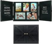 Excello Global Products Barndoor Wood Collage Picture Frame with 2 Magnetic Chalkboard Doors: Decor for Kitchen, Living Room, Bedroom, Office - Black