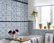 LPS Pack of 9 Mixed blue Victorian Moroccan retro traditional aged style Mosaic style tile transfers stickers bathroom kitchen stick on wall tile peel and stick Trendy retro