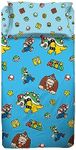 Super Mario Single Bed Sheet Set, Single Room, Pillowcase, Top Sheet, Fitted Sheet, 100 Percent Cotton, Light Blue