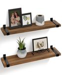 Gronda Rustic Floating Shelves, Dark Wood Wall Mounted Shelf Storage 60CM Natural Shelf Rustic Farmhouse Display for Bedroom Living Room Bathroom Kitchen Set of 2 Dark Wood