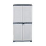 Cello Novelty Big Plastic Cupboard with 3 Shelves and 4 Doors (White and Grey)