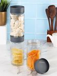 CELLO Modustack Glassy Storage Jar | Glass Jar with Lid | Air Tight Steel Lid and Stackable | For Storage of Food, Pulses, Spice, Cereals, Cookies, Dry Food | Set of 3 | 1000ml, Grey