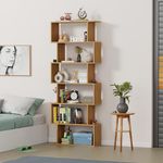 Lukzer 6 Layer Ladder Bookshelf S Shaped Engineered Wood Bookcase Open Display Rack Home Décor for Office Living Room Bathroom Stand (MR-002/Oak Light/178 x 70 x 24 cm) DIY (Do It Yourself)