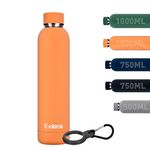 Exllena Metal Water Bottles with Water Bottle Buckle, Double Wall Vacuum Insulated Water Bottles 12 Hrs Hot/24 Hrs Cold, 750ml Stainless Steel Water Bottle BPA Free (Orange)