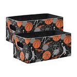 Emelivor Basketball Game Storage Basket Bins Set (2pcs) Felt Collapsible Storage Bins with Fabric Rectangle Baskets for Organizing for Office Bedroom Closet Babies Nursery