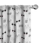 Ambesonne Cat Window Curtains, Cool Hipster Cat Portraits with Sunglasses Funny Faces Humor Characters Doodle, Lightweight Decor 2-Panel Set with Rod Pocket, Pair of - 28" x 84", White Black