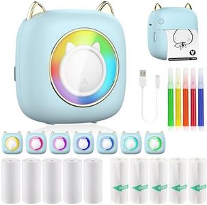 Mini Printer Portable, Bluetooth Pocket Thermal Sticker Printer with 10 Rolls Thermal Paper and Sticker Mini Thermal Printer 5 Pens for iOS & Android Inkless Pocket Printer for Photo Note (Blue)
