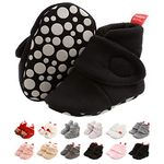 Baby Winter Warm Booties Newborn Boys Girls Soft Fleece Boots Non Slip Sole First Walker Shoes Unisex Infant Snow Slipper Socks 6-12 Months D Black