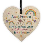 RED OCEAN Aunticorn Wood Heart Auntie Unicorn Auntie Birthday Christmas Thankyou