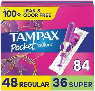 Tampax Pocket Radiant Compact Tampons Duo Pack, Regular/Super Absorbency with BPA-Free Plastic Applicator and LeakGuard Braid, Unscented, 28 Count x 3 Packs (84 Count Total)