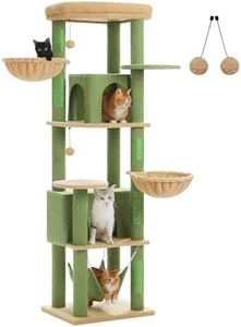 PAWZ Road Cat Tree, 181cm Cat Tower for Indoor Large Cats, Cat Furniture with 2 Spacious Cat Condo, Large Top Perch,2 Hammock(Dia=35cm), 2 Round Perches,Sisal Covered Scratching Post.Grey