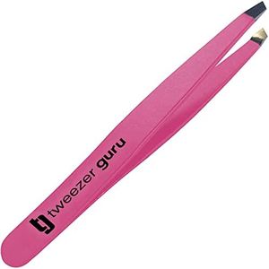 Pink Slant Tweezers TweezerGuru Professional Stainless Steel Slant Tip Tweezer - The Best Precision Eyebrow Tweezers For Your Daily Beauty Routine