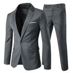 Allthemen Mens Suits 2 Piece Slim Fit Wedding Dress Suit One Button Business Suit Blazer Jackets Trousers Dark Grey XL