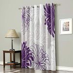 BABE MAPS Thermal Insulated Grommet Blackout Curtains for Bedroom 84 Length Window Treatment Home Decor Curtains for Living Room, Floral Window Drapes 1 Panel- Chrysanthemum Flower Purple Grey White