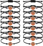 Bonuci 36 Pcs Basketball Birthday Party Favors Bracelet Bulk Adjustable Braided Bracelets Rugby Basketball Volleyball Charm Sport Theme Charm for Kids Girl Women Men Teens Players Team (Basketball),