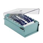 Acrimet Index Business Card Size File Holder Organizer Metal Base Heavy Duty (AZ Index Cards and Divider Included) (Green Color with Clear Crystal Plastic Lid Cover)