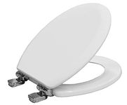 BEMIS Chicago Ultra-Fix White Toilet Seat. Soft Close Toilet Seat with Easy Lift Chrome Plated Hinges. Wooden Toilet Seat with Water Based Paint for Easy Clean, Universal & Easy Installation, White