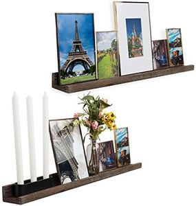 Rustic State Ted Wall Mount Narrow Picture Ledge Shelf Display | 36 Inch Floating Wooden Storage Shelves Torched Brown Set of 2