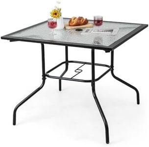 GOPLUS - Mesa de jardín al aire libre, mesa redonda, bandeja de cristal templado y agujero de sombrilla, ideal para terraza, balcón, bistro, patio, 89 x 89 x 72 cm, carga 75 kg