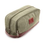 seemeroad Travel Toiletry Bag for Men and Women, Canvas Toiletry Organizer Water-Resistant Vegan Leather, Hanging Dopp Kit Shaving Bag for Toiletries Accessories (Army Green, Large)