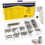 FIXXELY Grub Screws Assorted Set of 240 (M3,M4,M5,M6,M8) Cup Point & Hex Head with 5 Allen Key (M1.5,M2,M2.5,M3,M4) - 304 Stainless Steel Assorted Sizes Ideal for Door Handle, Home Repairs & Fixtures