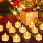 Tea Lights, AuraKoi 25 Pack CR2032 LED Flameless Candles, 120+ Hours Battery Operated Warm Yellow Flickering Votive Fake Candle for Halloween Birthday Wedding Xmas Home Party Decorations