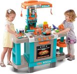 The Magic Toy Shop Kids Pretend Kitchen Role Play Set with Induction Hob, Sink, Coffee Maker, Toaster, Sounds and Lights Effects, Many Play Food & Pots, Utensils